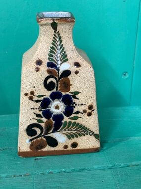 Hand Crafted Beige Ceramic Floral Vase with Floral Details